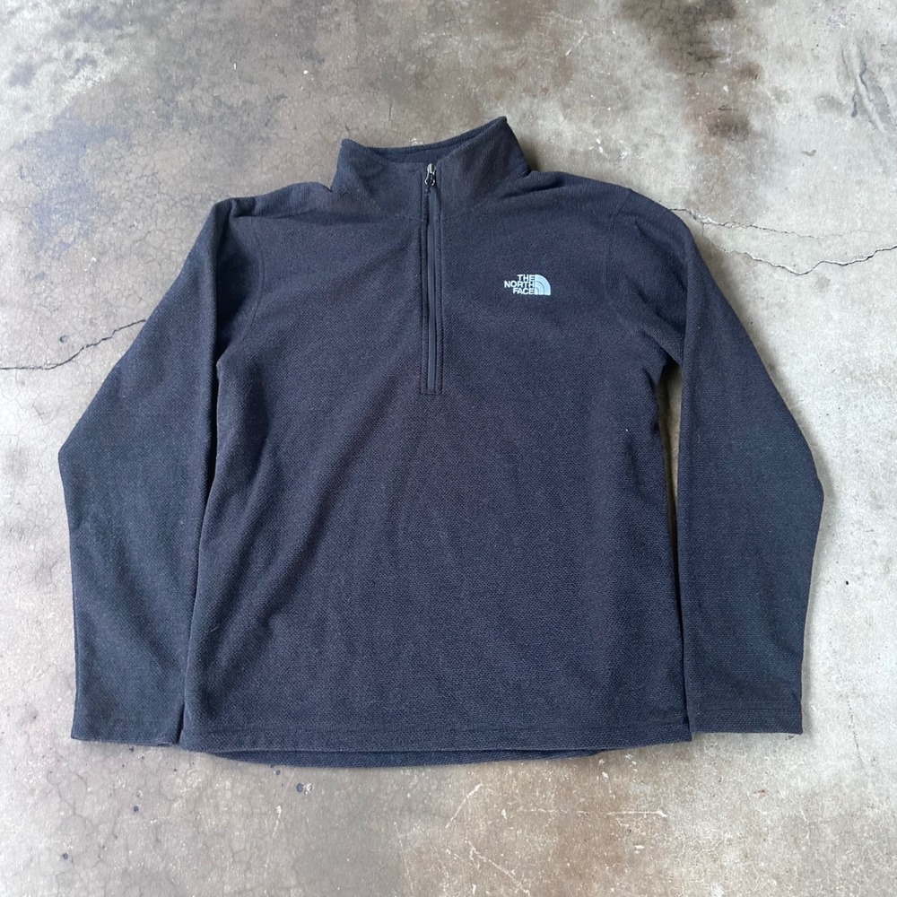 The North Face Fleece Pullover Mens Large Black Excellent 1/4 Zip Waffle Knit